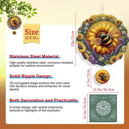 Rngmsi Sunflower Wind Spinners Outdoor Garden Decor for Outside, 3D Metal Bee Wind Spinner Hanging Decor Kinetic Art for Yard, 12 in Stainless Steel Hanging Gifts for Women Housewarming