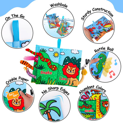 2PCS Baby Books Toys 0-6 Months Infant Tummy Time Sensory Travel Toys 3 4 5 6 Month Crinkle Touch Feel Busy Soft Book for Babies 0-3 3-6 6-12 Months Newborn Essentials Must Haves Boy Girl Shower Gifts