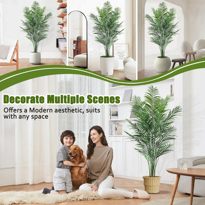 CyanGrove Artificial Palm Tree Outdoor 6.5ft, Large Fake Tropical Areca Palm Tree with 18 Trunks, Tall Faux Floor Plants for Indoor Outdoor-Living Rooms, Offices, Bedroom Home Decor