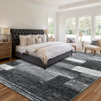 Large Area Rugs,Modern Geometric Patchwork Floor Decor for Bedroom Aesthetic Carpet, Rockwood Collection, Indoor Rugs for Living Room, Dining Room, Nursery, Office, Machine Washable Rug,6x9 Ft Grey
