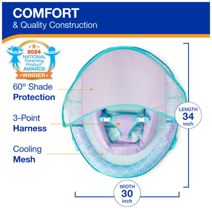 SwimWays Infant Spring Float, Baby Pool Float with Canopy, Swimming Pool Accessories for Kids 3-9 Months, Mermaid