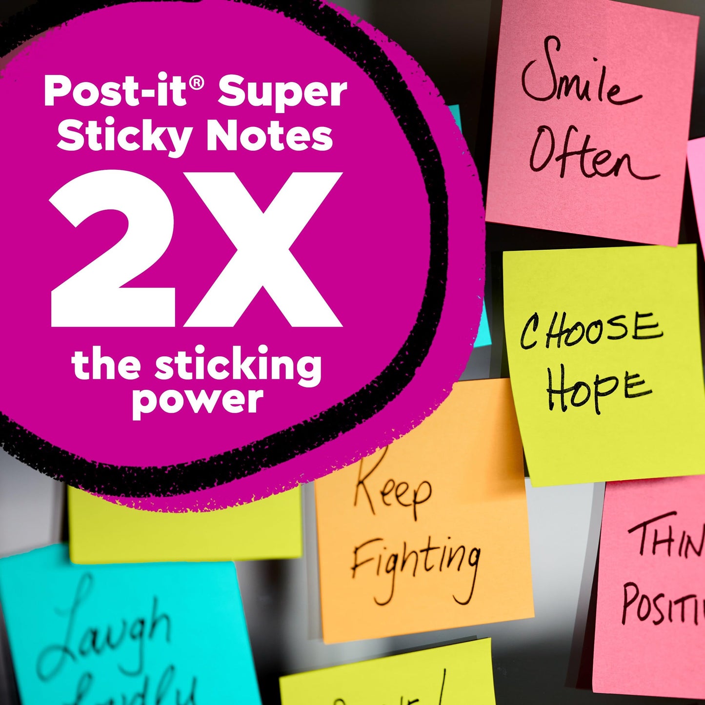 Post-it Super Sticky Notes, 18 Sticky Note Pads, 1 7/8 x 1 7/8 in., School Supplies, Office Products, Sticky Notes for Vertical Surfaces, Monitors, Walls and Windows, Energy Boost Collection