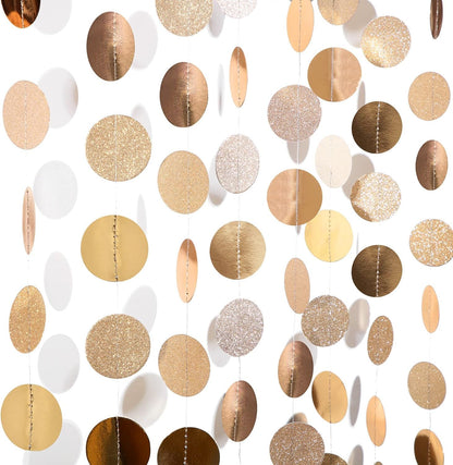 Shining Champagne Circle Dots Hanging Garland Sparkling Champagne Circle Dots Hanging Streamer Glitter Circle Bunting Banner Backdrop for Wedding Baby Shower Birthday Xmas Decor 40 Feet
