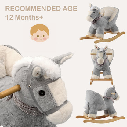 Rock My Baby Rocking Gray Horse with Chair, Plush Stuffed Rocking Pony with Realistic Sound, Baby Rocker Animal for Toddlers 1-3 Ride on,CPC Certified