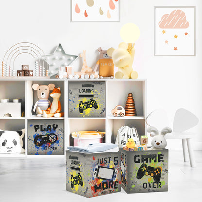 Clastyle Video Game Kid Storage Cube Organizer Set Black Gamepad Closet Clothes Cube Storage Bin Nursery Toddler Toy Box Chest Girl Boy Book Shelf Basket,Graffiti,11.8x11.8x11.8 in