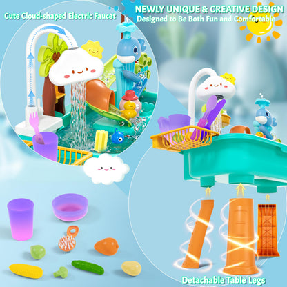 2026 Upgraded Water Table for Toddlers 1-3 3-5 with Electric Water Pump, Toddler Water Play Table|Beach Outdoor Toys, Water Table for Kids Ages 4-8, Summer Gift for Girl Boy 3 4 5 6 7 8, Orange&Green