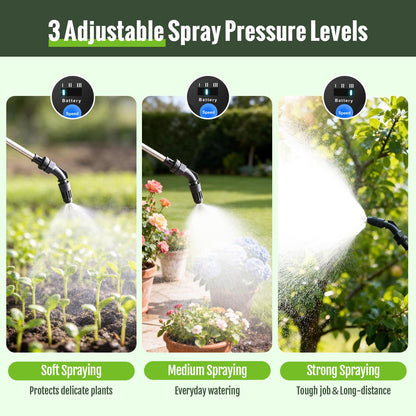 SideKing Battery Powered Sprayer 2 Gallon, Electric Weed Sprayer with 3 Adjustable Spray Pressures, Battery Indicator, Telescopic Wand and 4 Nozzles, for Garden, Lawn, Yard & Plants Care