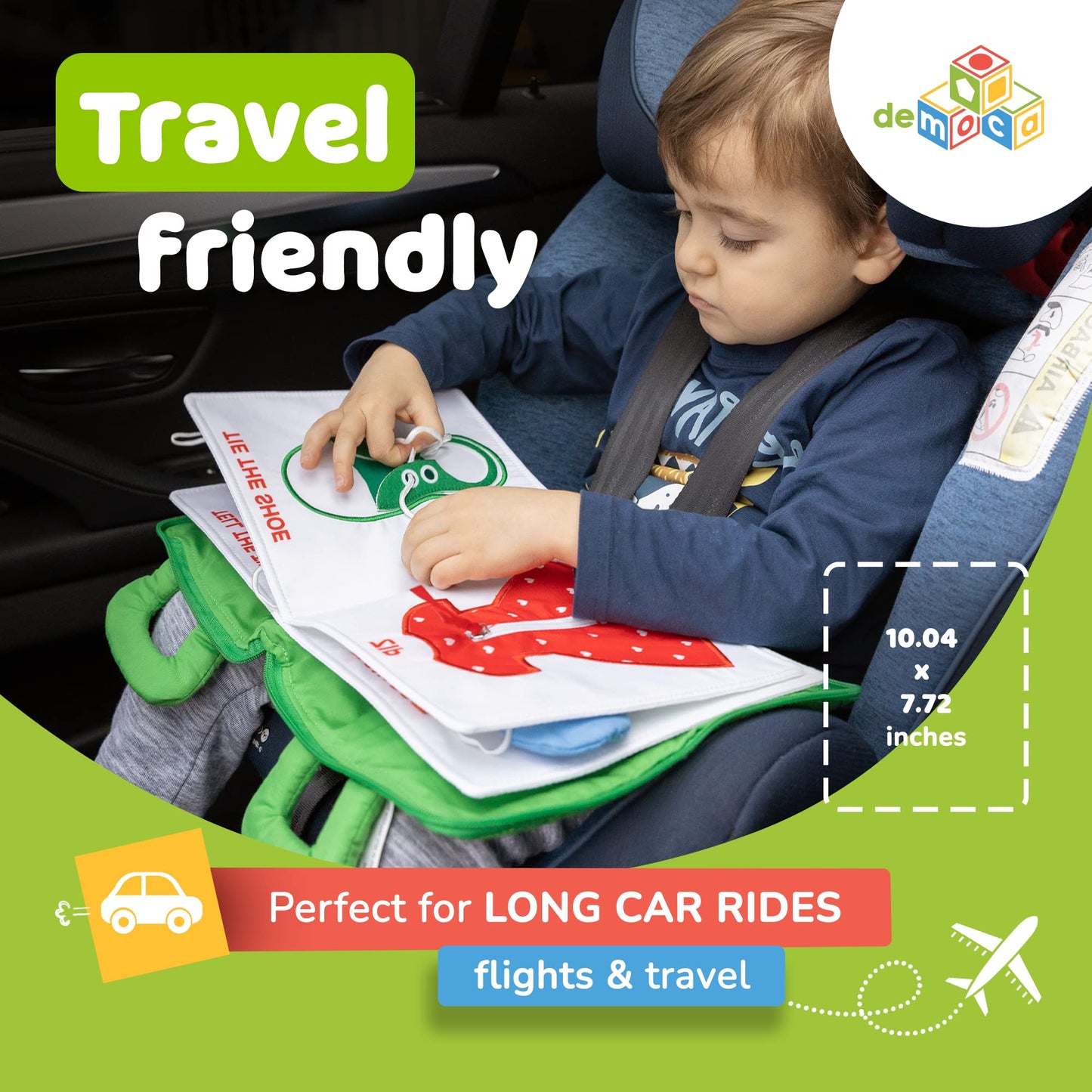 deMoca Plane Toys for Toddlers 1-3, Long Flight Must Haves, Quiet Busy Book for 1 Year Old, Travel Toys for Toddlers on Airplane, No Noise Activity Book, All Parts Attached, Gift for Girls & Boys
