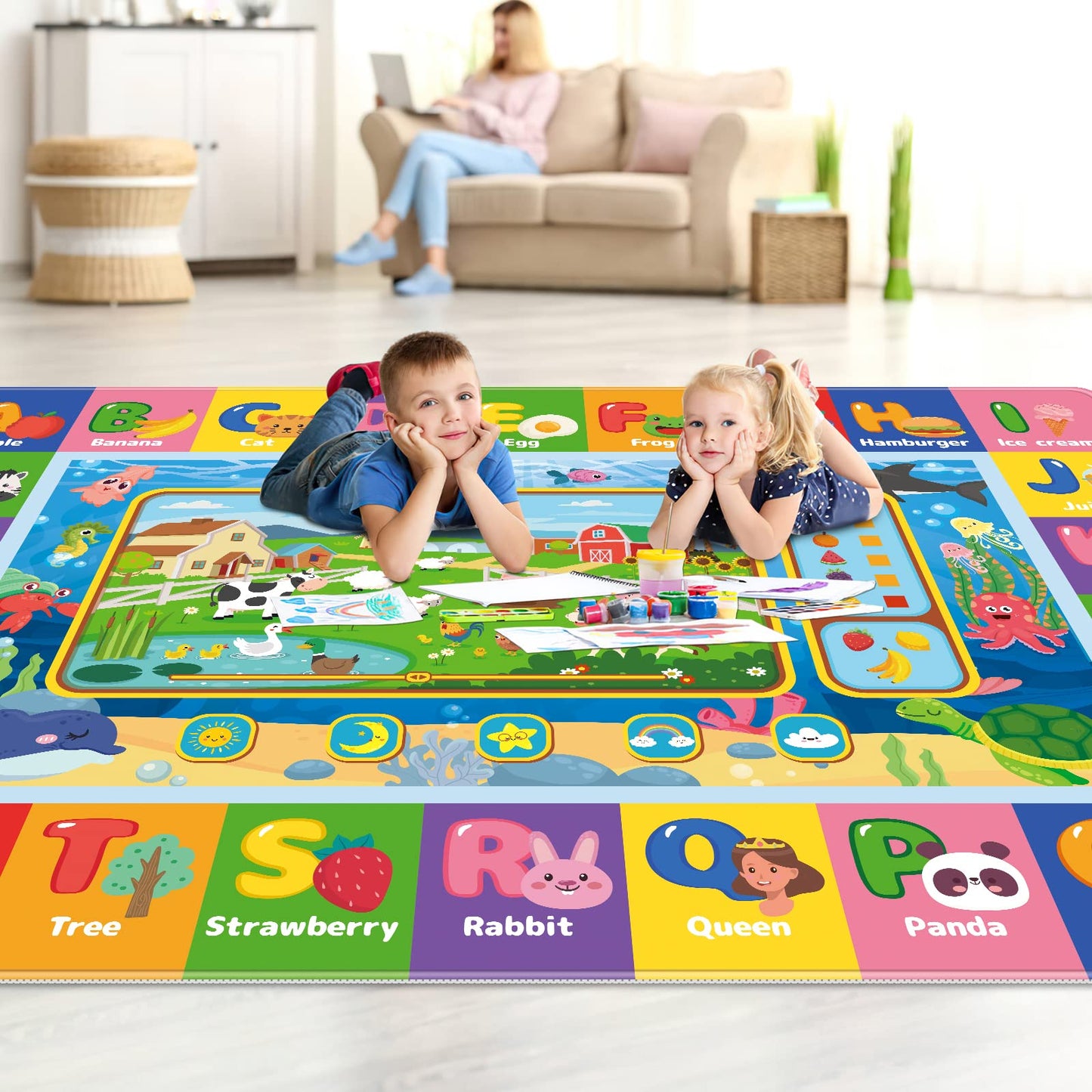 AKASISRUG Baby Play Mat for Floor, Kids Rug Playmat Baby Crawling Mats Educational Tummy Time Mat Soft ABC Play Mats for Toddlers Infants Kids Rug for Playroom Classroom(110.2X78.7 INCH, Style1)