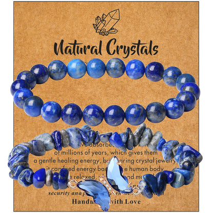 DUQGUHO Blue Bracelets for Women Lapis Lazuli Bracelet Blue Beaded Bracelets for Women Healing Bracelets for Women Butterfly Bracelets Blue Gemstone Bead Jewelry 8mm Blue Gifts for Women 2Pcs