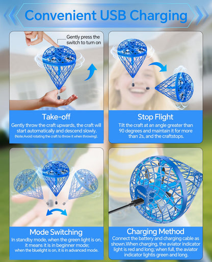 Speokoy Hand Operated Mini Drones, Magic Flying Orb Ball Toys with Lights, Rechargeable Flying Spinner Outdoor Toys, for 6 7 8 9 10+ Year Old Boys Girls Teens
