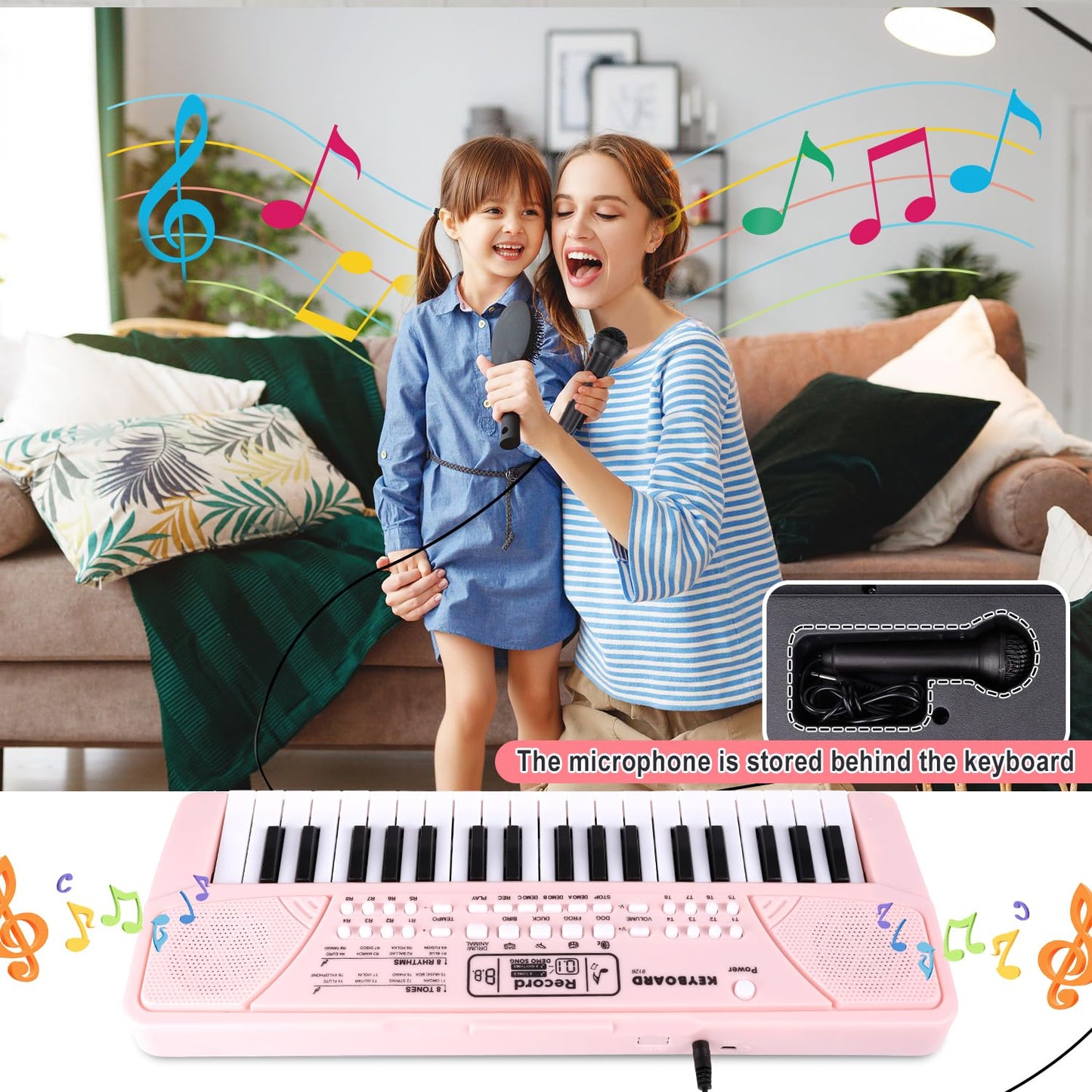 M SANMERSEN Upgraded 37 Key Kids Piano Keyboard with Microphone Music Toys for 3 4 5 6 Year Old Girls Gifts, Pink