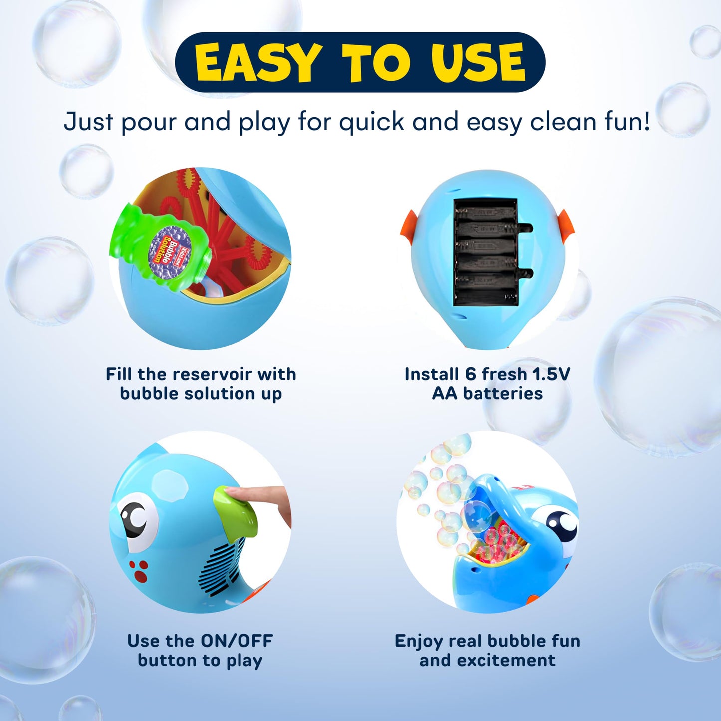 Kidzlane Bubble Maker Machine for Kids - Big Bubbles Speed Blower for Toddler's Outdoor Party Play - Makes 500 to 1000 per Minute (Bubble Dolphin) - Easter Basket Filler and Easter Gift for Children