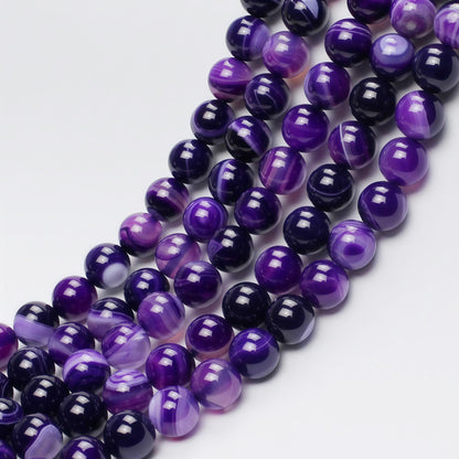 MJDCB Natural Stone Beads Purple Striped Agate Round Loose Beads for Jewelry Making DIY Bracelet Necklace (6mm)
