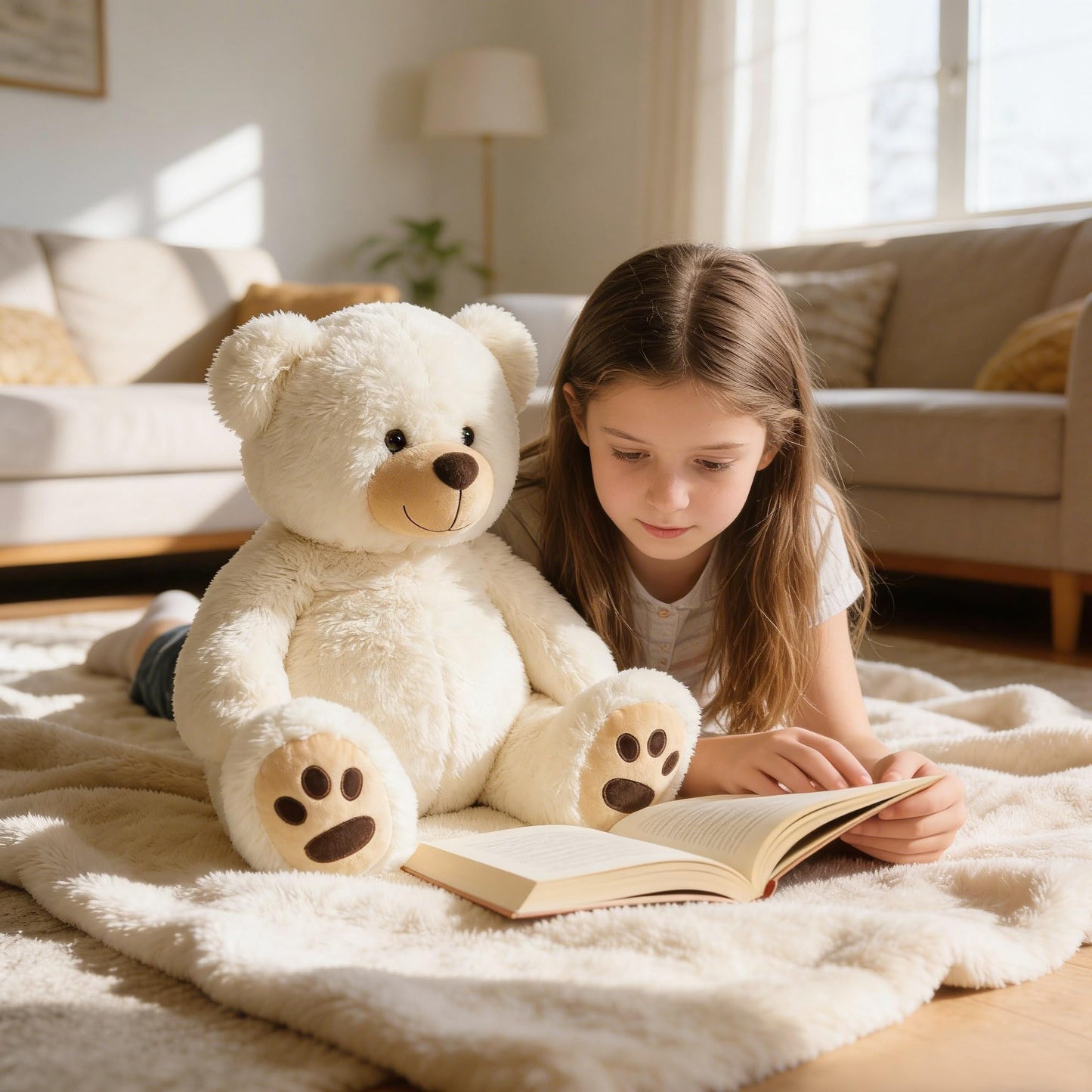 LotFancy Teddy Bear Stuffed Animals, 20 inch Soft Cuddly Cute Plushies, Plush Toys with Footprint Design, Stuffed Animals for Girls Kids Baby Toddlers, Baby Shower Easter Birthday Gift Decor, Beige