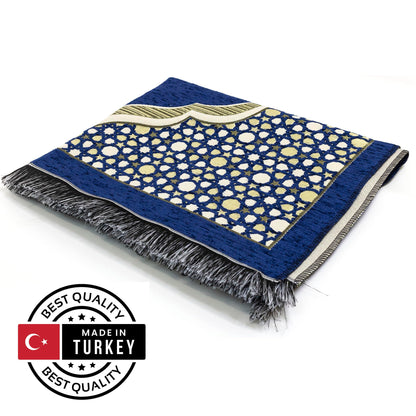 Modefa Turkish Islamic Prayer Mat - Thin Woven Chenille Sajjadah - Intricate Praying Rug Ramadan Eid Gift - Traditional Muslim Janamaz Sajada for Men Women - Geometric Selcuk Star (Royal Blue)
