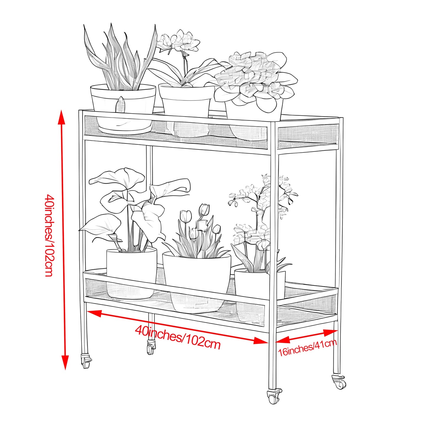 DHYGOTFUR 2-Tier Aluminum Plant Stand Outdoor Indoor with Lockable 360° Wheels & Grid Guardrails, Heavy-Duty Metal Plant Rack Anti-Fall, Mobile Display Shelf for Patio Garden Balcony Lawn