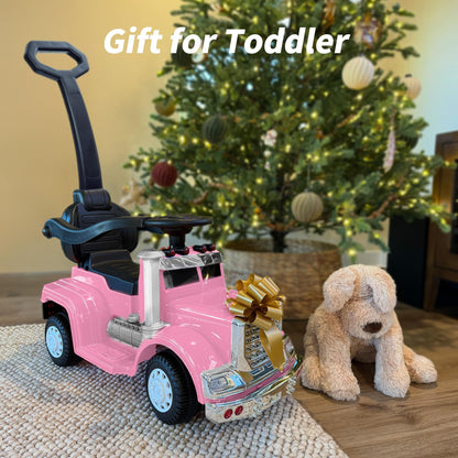 Outfunny 3-in-1 Ride on Push Car for Toddler with Handle, Toddler Ride on Toy for Girls Aged 1-3, Stroller Sliding Walking Car w/Music and Horn - Pink
