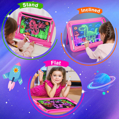 Ultimate LED Drawing Board for Kids Ages 5-7, Girls Toys Age 6-8, Christmas Birthday Gifts, Light Up Tracing Pad, 9 Double-Sided Cards, 6 Markers, Arts Crafts Learning Toy, Magic Doodle Writing Tablet