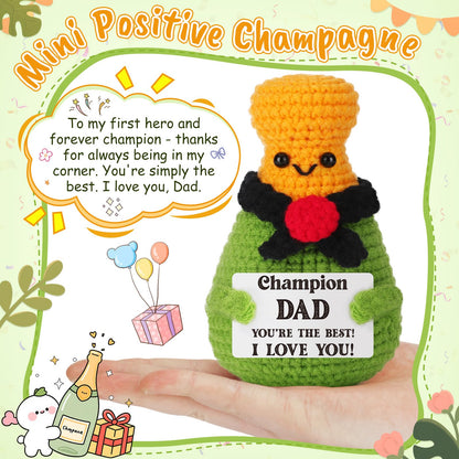 Xinezaa Mini Crochet Valentines Birthday Gifts for Men, Best Dad, Step Dad, Unique Gifts for Men Valentines, Cute Handmade Champagne Gift for Father's Day, Valentines Day Decorations for Home