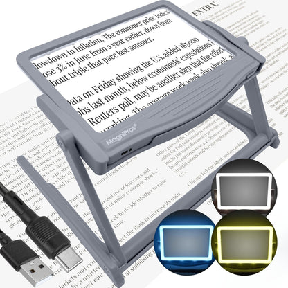 MAGNIPROS Patented 5X [Rechargeable] LED Page Magnifier with Foldable Stand | Eye Caring 3-Color Light Modes & Anti-Glare Lens for Reading Fine Print, Crafting, Low Vision & Seniors