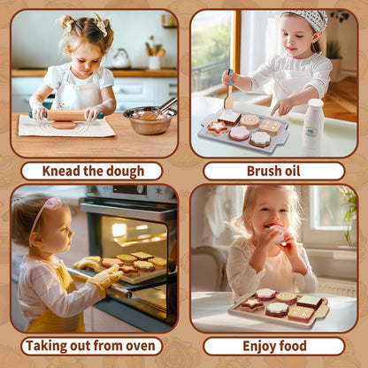 Wooden Play Food Sets for Kids, Pretend Play Kitchen Accessories with Shopping Bag, Cutting Toys, Gift for Boys and Girls Ages 3-6