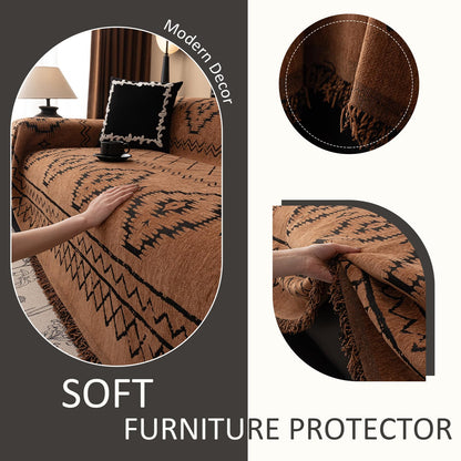 VClife Bohemian Sofa Covers Chenille Couch Cover for Sectional Couch, Soft Non Slip Couch Covers for 2 Cushion Sofa Breathable Sofa Furniture Protector Slip Cover for Couch, Pumpkin, 71"X118"