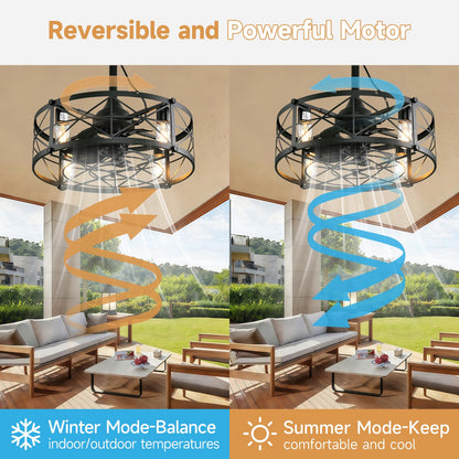 AHAWILL Outdoor Ceiling Fan with Light,20" Gazebo Fan Remote&APP Control,Outdoor Hanging Fan,6 Speeds and Timing,Plug in Caged Ceiling Fan for Patio,Farmhouse,Porch,Pergola.Black