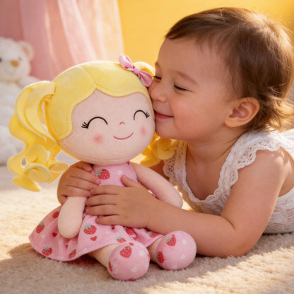 Gloveleya Baby Dolls Soft Snuggly First Baby Girl Gifts Soft Doll for Girls with Strawberry Printed Dress 12inches Fruit Series