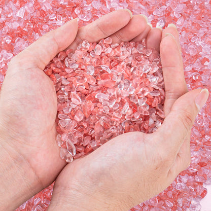 EZEELAI 0.5 Lb/230g Watermelon Red Crushed Stone Crystal Chips Bulk, Tumbled Healing Crystal Chips Natural Gemstones Crushed Stones Decorative Vase Fillers Aquarium Gravel Rocks, 5-7mm