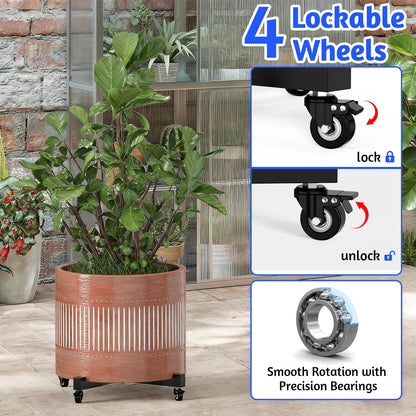 GLISWAM 2Pack Plant Caddy with Wheels, Adjustable 14in to 21inch Heavy Duty Rolling Plant Dolly, Metal Plant Stand with 4 Lockable Caster Wheels, for Indoor Outdoor Pots Planter, Holds Up to 500 Lbs