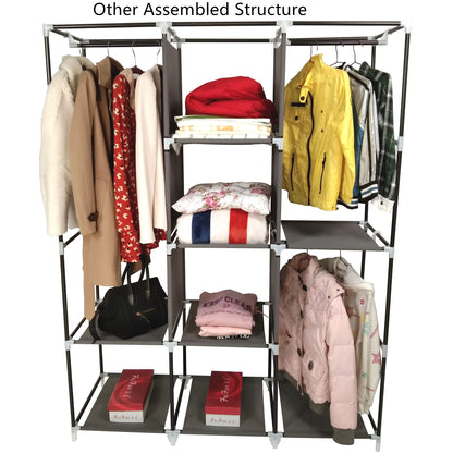 YOUUD Portable Closet 50 Inch Wardrobe for Hanging Clothes with Non-Woven Fabric Cover, 4 Hang Rods and 4 Storage Organizer Shelves, Black, Quick and Easy Assembly
