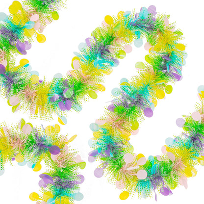 Gloreyan 33FT Easter Tinsel Garland Colorful Easter Egg Metallic Twist Tinsel Garland with Confetti Spring Hanging Garland Decoartion for Easter Tree Door Stair Mantle Party Supplies