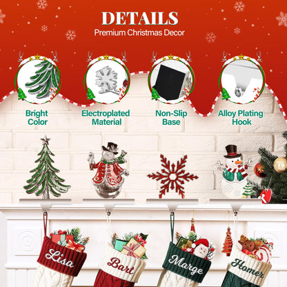 Loncaster Set of 4 Christmas Stocking Holders for Mantle, Christmas Tree Weighted Stocking Holder, Snowflakes Stocking Hangers for Mantle,Christmas Stocking Holder for Fireplace Christmas Decorations