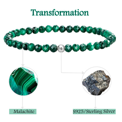 Farfume Malachite - Transformation & Abundance - Beaded Bracelets for Women,Handmade Natural Stone 4mm Beads 925 Sterling Silver Stretch Bracelets, Chakra Crystal Gemstone Jewelry Gifts for Mom