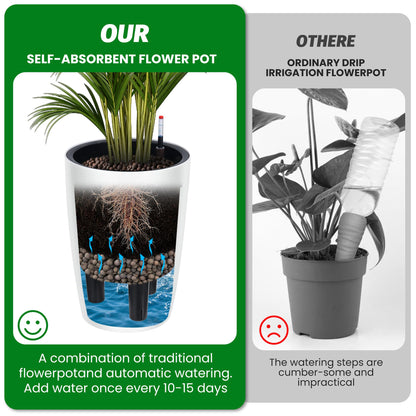 Garvee Tall Planters for Outdoor Plants, 16 in Large Planters Set of 2, Outdoor & Indoor Planters with Water Level Monitor ＆ Inner Bucket, Automatic Watering, for Porch, Patio, Backyard, White