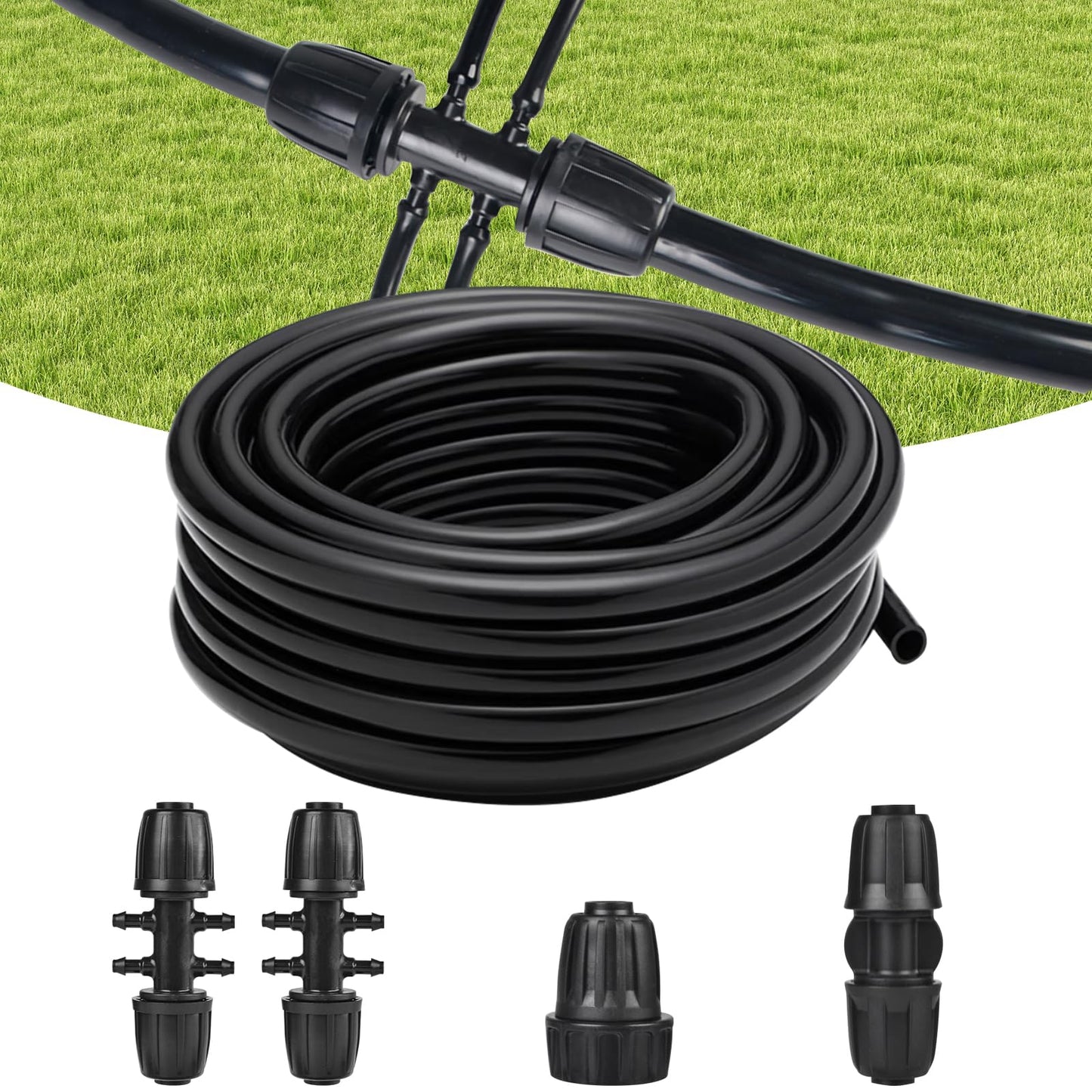 letesult 50FT 1/2 Inch Drip Irrigation Tubing Main Line Hose Tube, Drip Line Irrigation System Includes 2pcs 6-Way Connector & 1/2" Straight Connector & 3/4" to 1/2" Faucet Adapter for Garden Watering