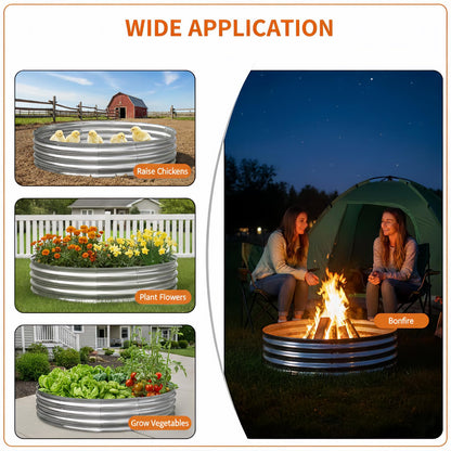 Eclaron 60 Inch Galvanized Steel Fire Pit Ring, 12 Inch Raised Heavy Duty Wood Burning Campfire Ring, Heat Resistant Outdoor Fireplace for Backyard, Patio & Camping