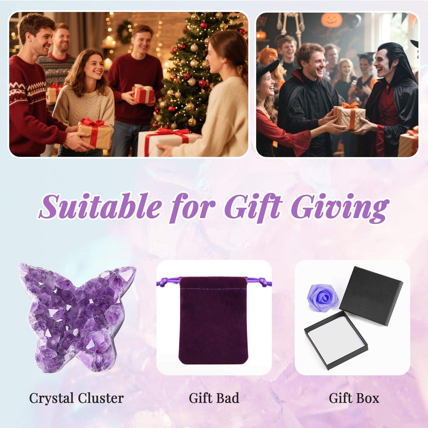 ZHIYUXI Butterfly Gifts Rock Geode Crystal Butterfly Cluster Amethyst Healing Crystals Gemstones Protection Crystals Butterfly Gifts for Women Raw Stone Decor Energy Balance Reiki Room Decor