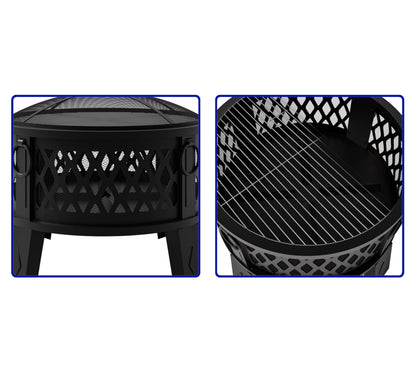 Fire Beauty 26" Steel Fire Pit with Grill & Diamond Mesh Design,360° Airflow Tech for 80% Less Smoke,XL Flames,Heavy-Duty Portable Outdoor Fire Bowl for Camping, Backyard, Beach (22lbs, 4 Handles)