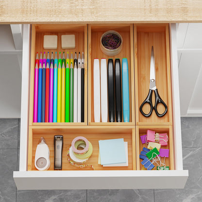 HUCINIUN Bamboo Drawer Organizer Boxes, 5 PCS Junk Drawer Organizer, Wooden Storage Trays for Kitchen, Bathroom, Office, Makeup