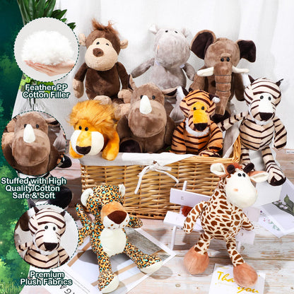 Foilswirl 40 Pcs Safari Forest Stuffed Animals Plush Jungle Themed Animals Toy Gift Elephant Giraffe Lion Tiger Monkey Rhinoceros Zebra Tiger for Baby Shower Party Favors Decoration (10 Styles)