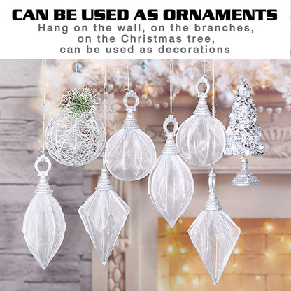 Christmas Ball Ornaments, 6pc Set Silver Rugby,Round Ball, Diamond Pendant Christmas Decorations Hanging for Xmas Tree Decorations Wedding Party