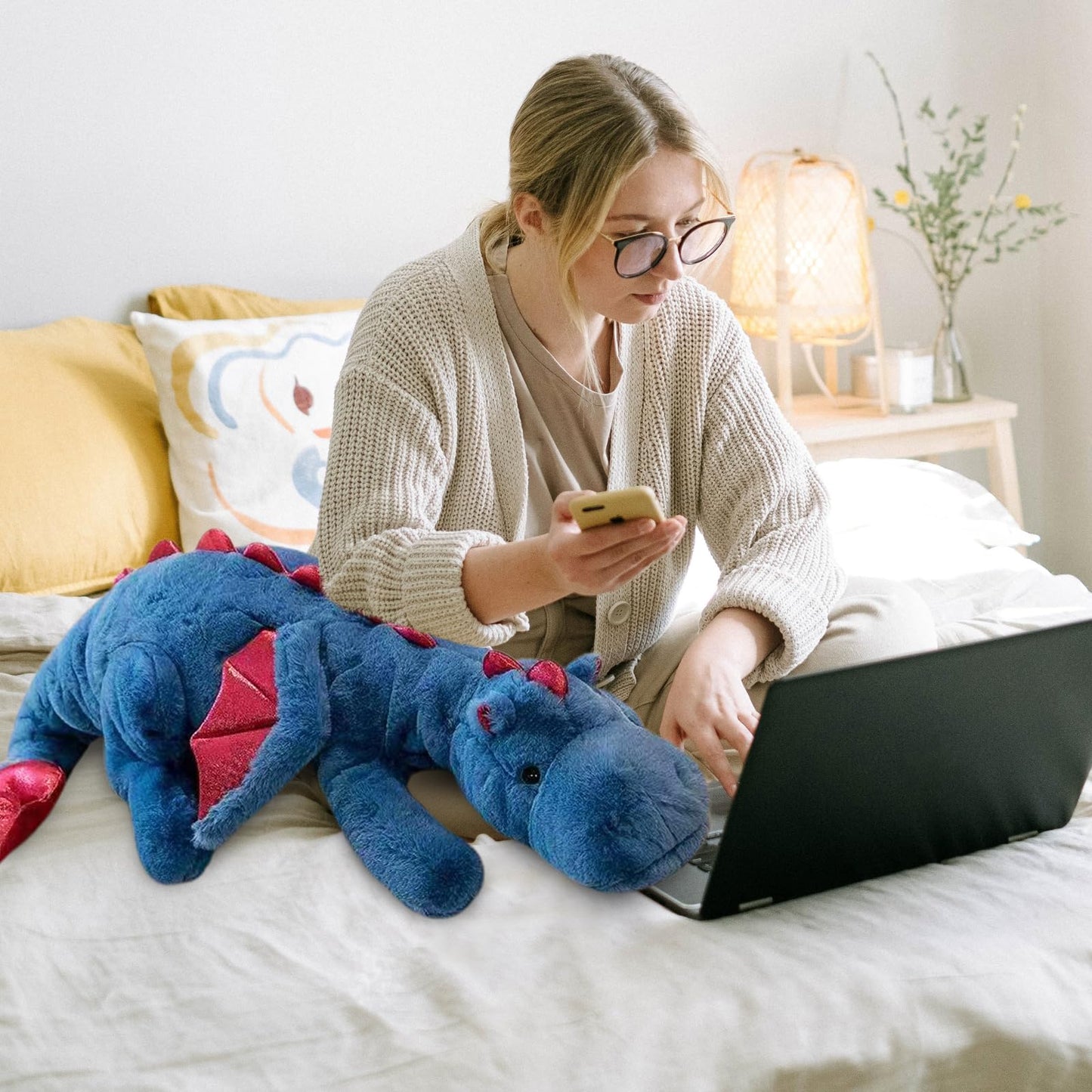 Dodhse Pterosaur Stuffed Animal with Wings - Cute Soft Dinosaurs Plush Toys Little Flying Dragon Plushies Pillow Doll Christmas Birthday Gifts for Kids Boys Girls (Blue,43.3inch/110cm)