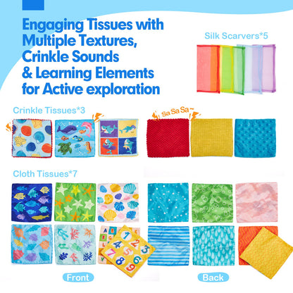 hahaland Baby Sensory Book & Baby Sensory Tissue Box Toy