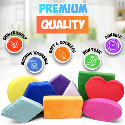 Plush Blocks - The Original Premium Plush Building Block & Shapes for Kids - Certified Safe Foam Blocks in Luxuriously Soft Fabric Covers (Classic Colors, Shapes)