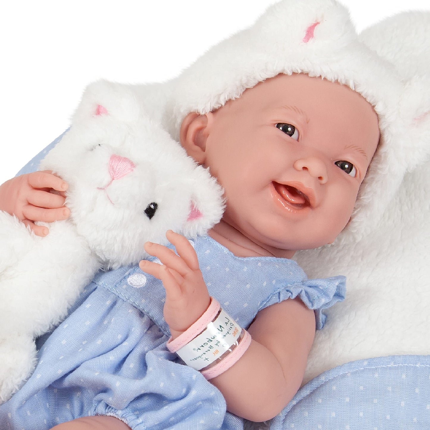 JC Toys La Newborn All-Vinyl-Anatomically Correct Real Girl 15" Baby Doll in Blue and Deluxe Accessories, Designed by Berenguer., Blue/White