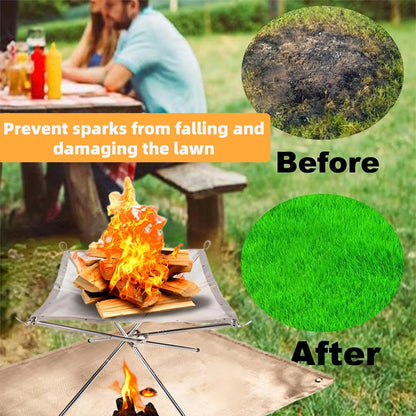 Portable Fire Pit for Camping,22 inch Outdoor Folding Fireplace with Heat Resistant Firepit Mat & Carrying Bag,Upgrade 304 Stainless Steel Mesh BBQ Fire Bowl for Picnics,Campfire,Backyard,Garden