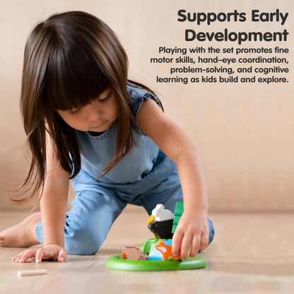 PlanToys® Wooden Animal Toy Set for Toddlers | 16 Pcs Montessori Forest Playset with Trees, Cave, and Mountain | Eco-Friendly Educational Toys for Kids | Open-Ended Nature Pretend Play