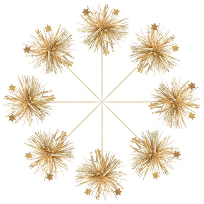 Gyufise 30Pcs Foil Firework Cupcake Toppers Happy Birthday Cake Toppers Sparkle Tinsel Flower Drink Stirrers Cocktail Food Fruit Toothpicks for Valentine's Day Party Supplies Gold